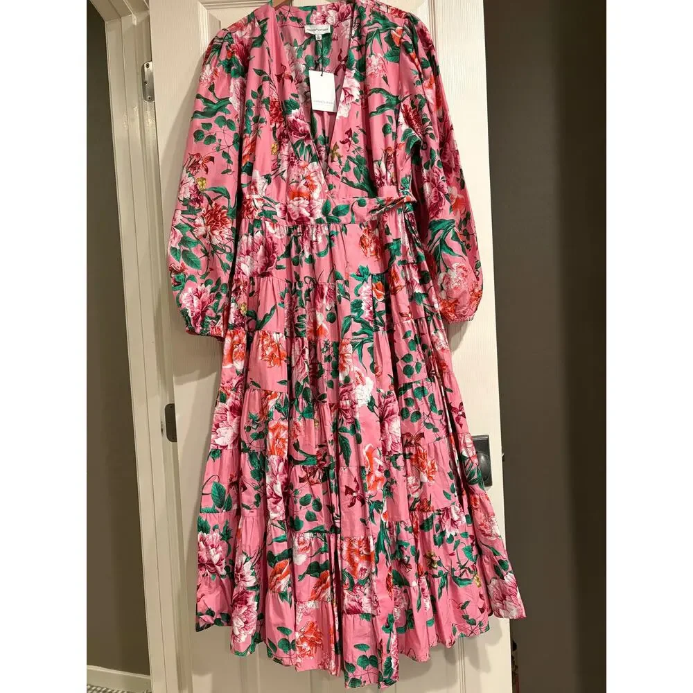 GIBSON LATIMER NWT Pink Floral Cotton Wrap Dress Size XL Spring Long Sleeve - Picture 1 of 7